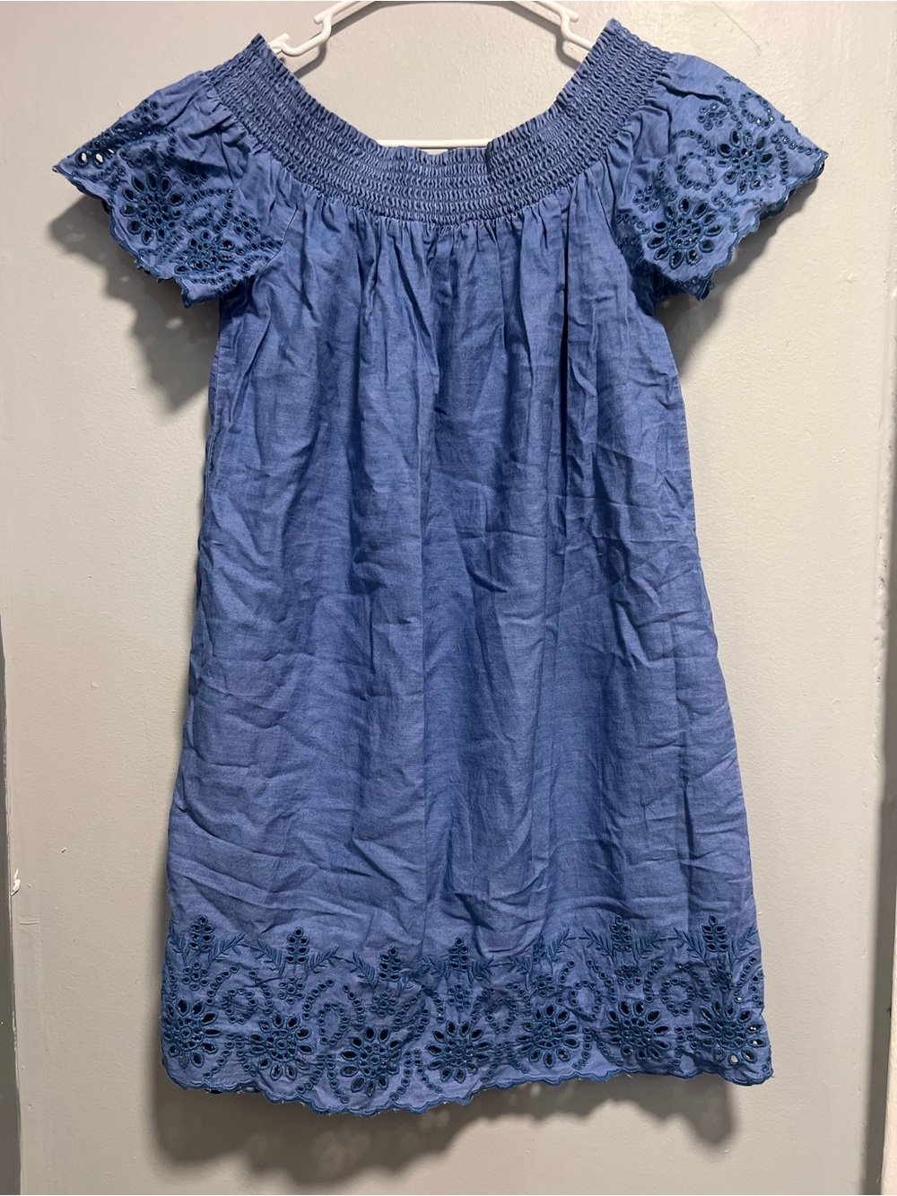 Old Navy Light Blue Off-Shoulder Eyelet Mini Dress size L - Picture 7 of 10
